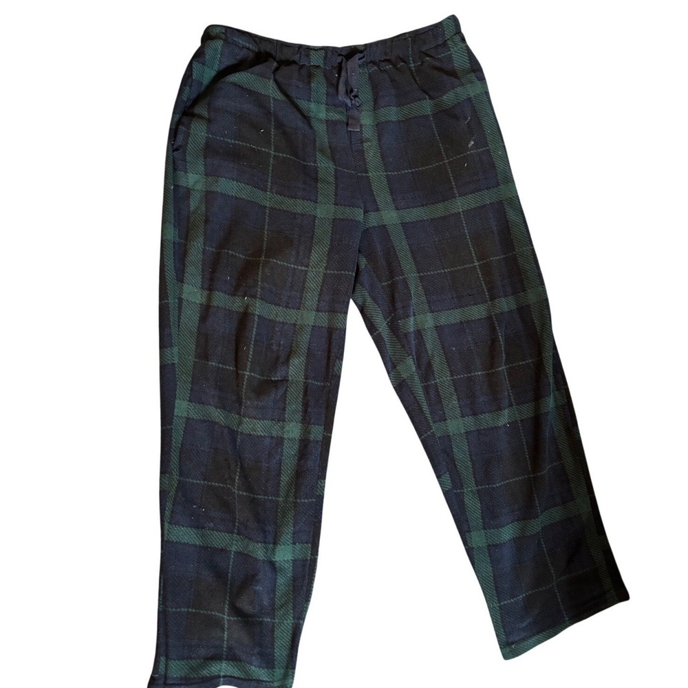 Perry Ellis Portfolio Mens Green Navy Blue Plaid Fleece Pajama Pants Large L